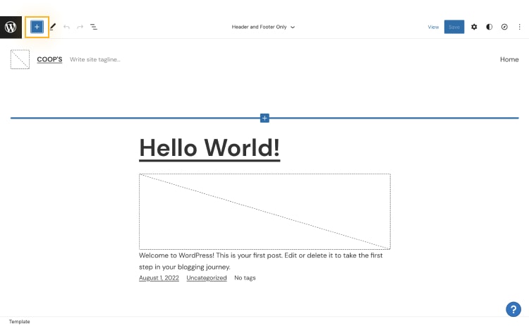 Opening the “blocks” section on WordPress